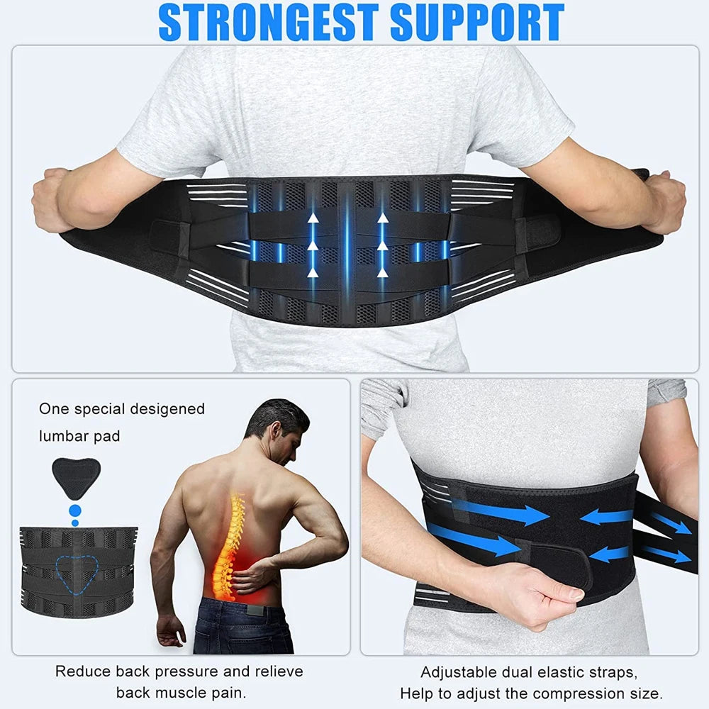 Lumbar Support Brace | Anti-Skid Back Support Belt with 6 Stays | Breathable Design for Pain Relief 1